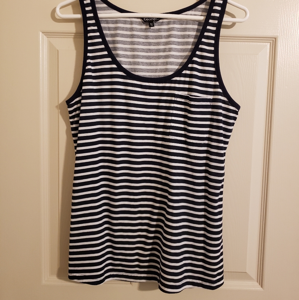 2/$15 George Tank Top with Pocket Dark Blue & White XL